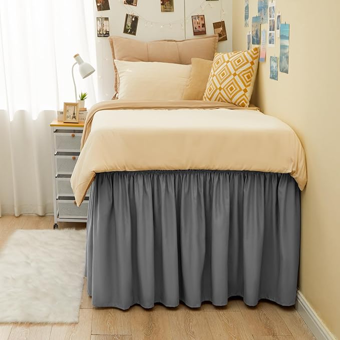 RIMELA Dorm Bed Skirt Twin XL 18 Inch Drop, Extra Long Wrap Around Elastic Bed - Image 9