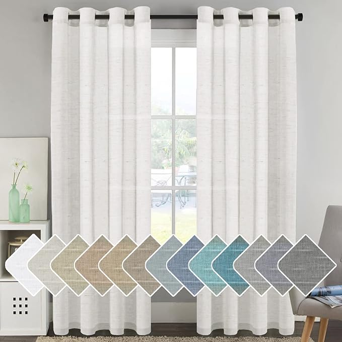 H.VERSAILTEX White Linen Curtains 96 inches Long Natural Linen Blended by HVERSAILTEX