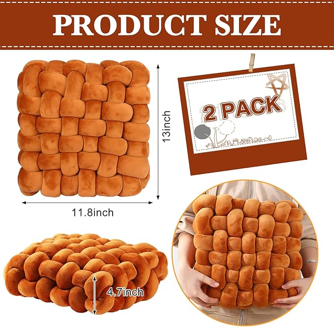 Wenqik 2 Pcs Knot Pillows Square Knotted Plush Throws Soft Accent Pillows - Image 2