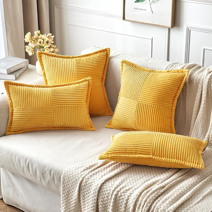MIULEE Golden Yellow Corduroy Pillow Covers 16x16 Inch - Image 4