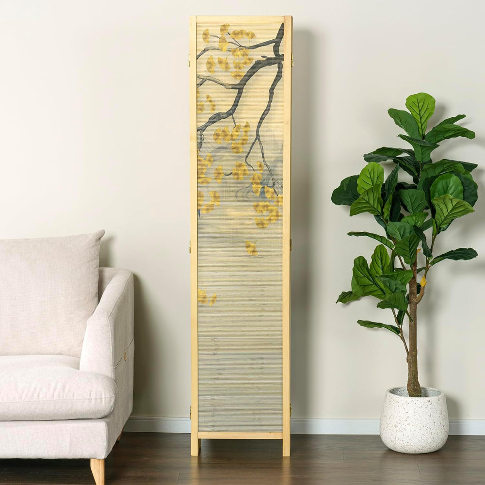 MyGift 6 Panel Bamboo Room Divider, Dual Sided Asian-Inspired Artwork
