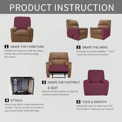 Easy-Going 4 Pieces Oversized Recliner Stretch Sofa Slipcover Sofa Cover - Image 7
