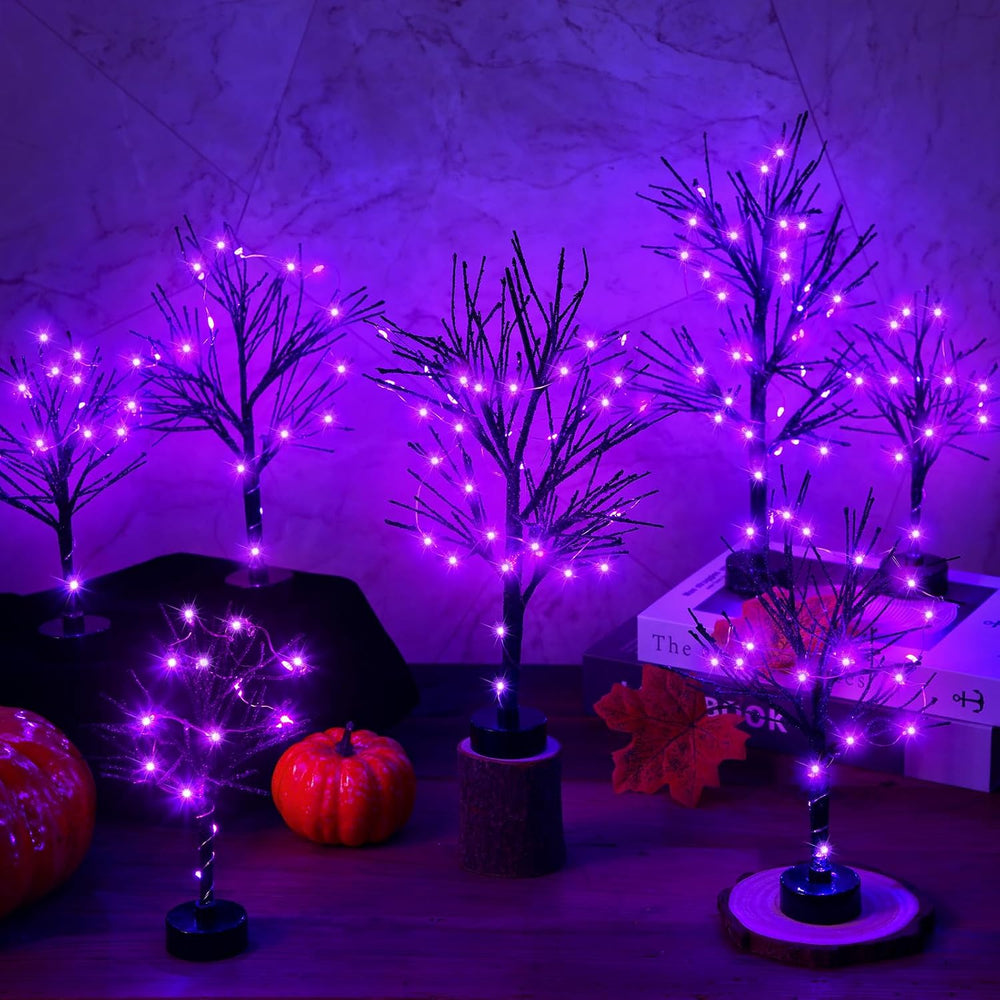 Baquler 7 Pcs Halloween Village Trees with Lights, LED Black Birch Decor