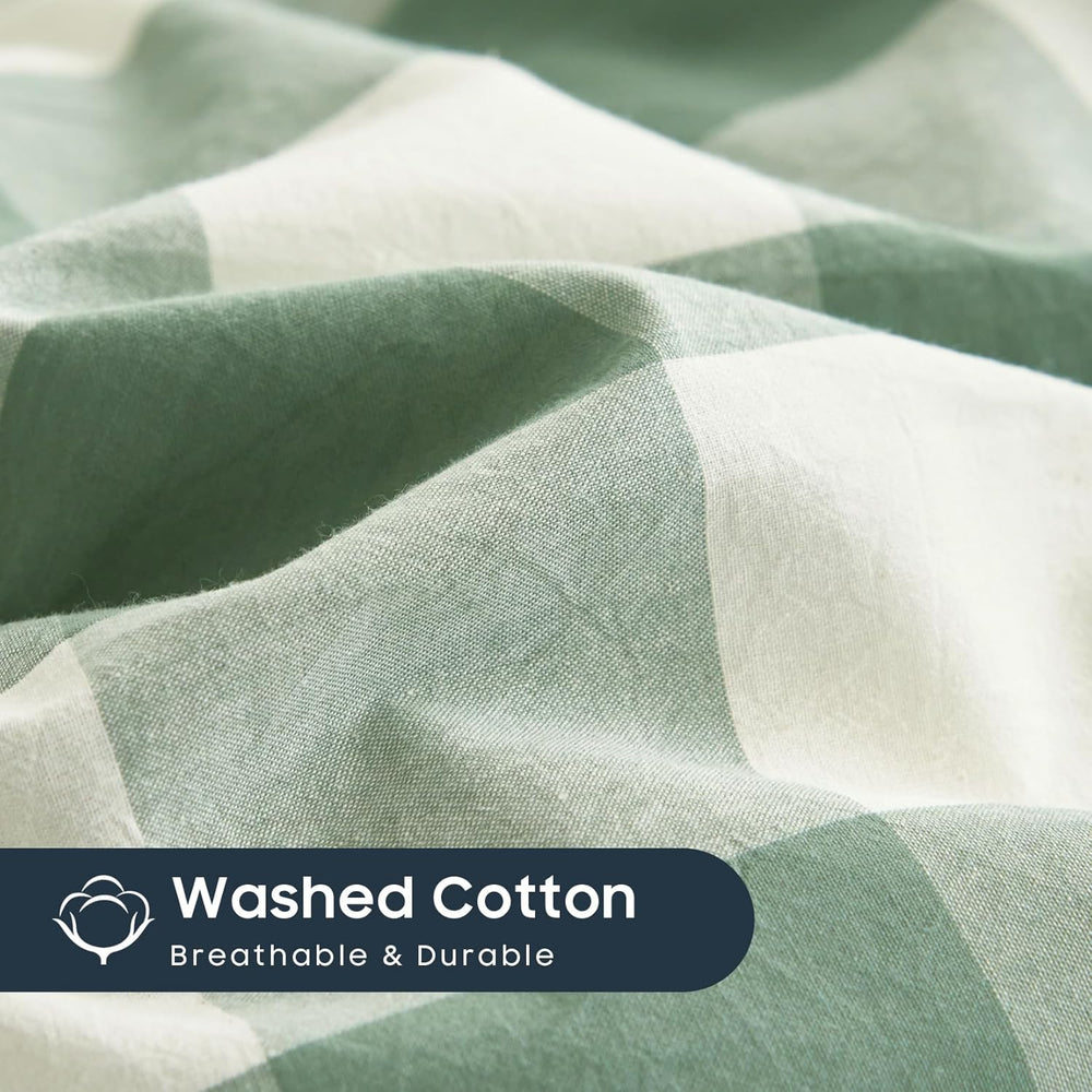 Wake In Cloud - Gingham Cotton Duvet Cover Set, Plaid Buffalo Check Checkered...