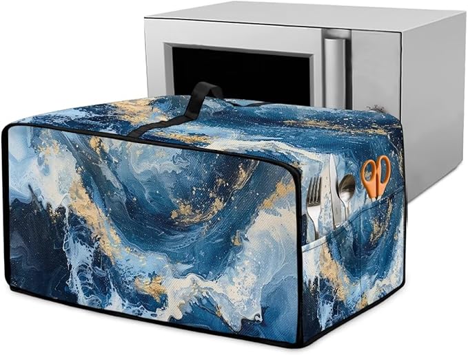 Blue Golden Marble Texture Print Microwave Oven Cover Dust-Proof by HwzdsyxlCreativeHomeDecor