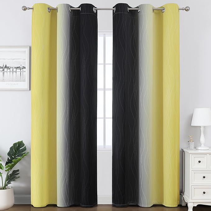 Estelar Textiler Black and Yellow Ombre Blackout Curtains - Image 2