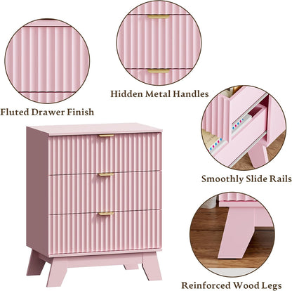 huanlego fluted nightstands set of 2 with 3, side view