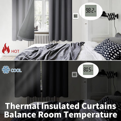 bgment dark grey 100% blackout curtains for bedroom, side view