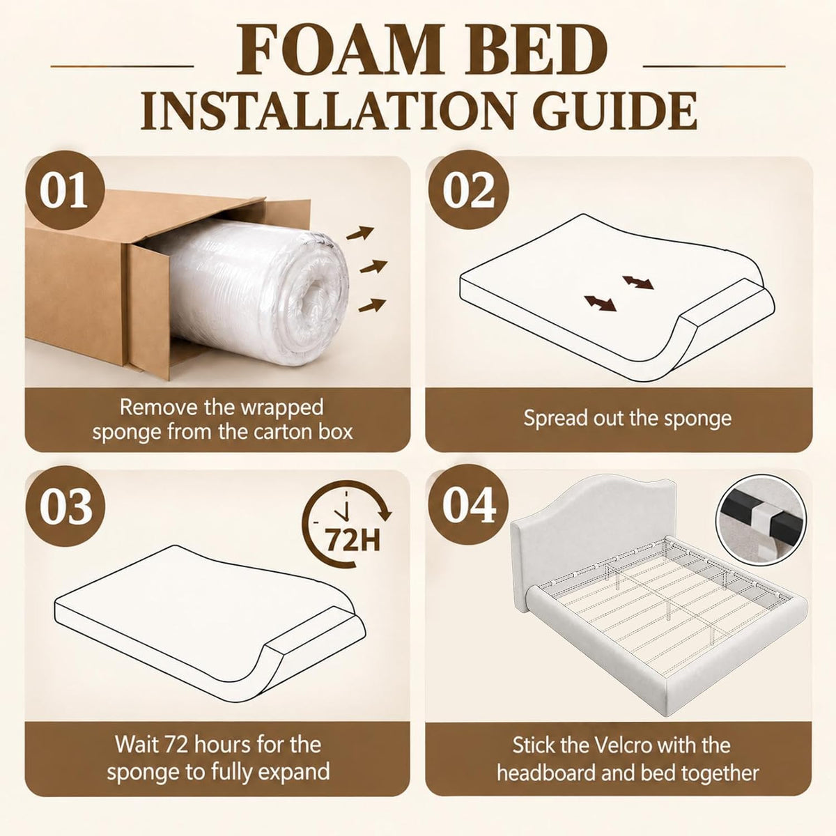 king size cloud bed frame, soft foam bed showing dimensions