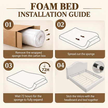 king size cloud bed frame, soft foam bed showing dimensions