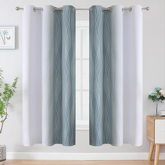 Estelar Textiler Stone Blue and Greyish White Ombre Blackout Curtains 72 Inches - Image 2