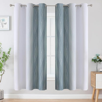Estelar Textiler Stone Blue and Greyish White Ombre Blackout Curtains 72 Inches - Image 2