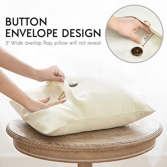 Phantoscope Pack of 2 Farmhouse Throw Pillow Covers Premium Coconut Button - Image 5
