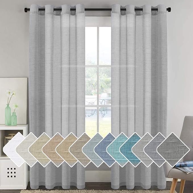 H.VERSAILTEX Linen Curtains Natural Linen Semi-Sheer Curtains 2 Panels Nickel by HVERSAILTEX