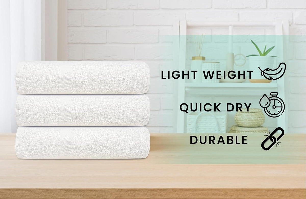 zuperia white bath towels bulk 12 pack (20, close-up detail