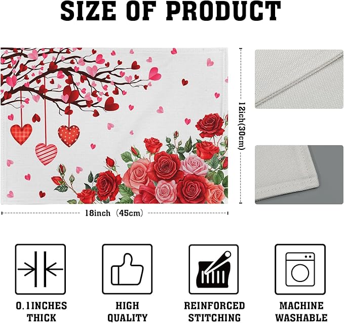 Giwawa Valentine's Day Placemats, Romantic Love Hearts Tree Branches Rose - Image 4