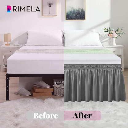 RIMELA Gray Queen Bed Skirt 12 Inch Drop, Elastic Bed Skirts Queen Size Dust - Image 3