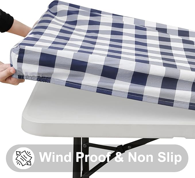 Smiry Rectangle Picnic Table Cloth, Elastic Waterproof Fitted Vinyl Tablecloths - Image 2