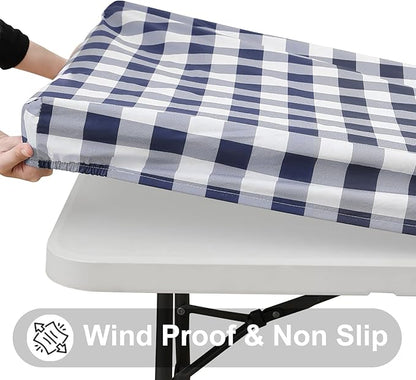 Smiry Rectangle Picnic Table Cloth, Elastic Waterproof Fitted Vinyl Tablecloths - Image 2