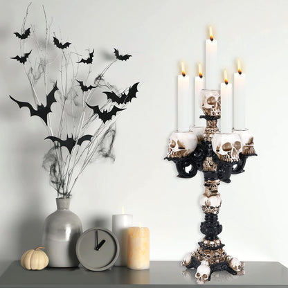 Skull Candle Holder for Halloween Decoration, Resin Gothic Skeleton Head Candlestick for Pillar Candle, Retro Spooky Desktop Tealight Cup for Christmas Home Office Party