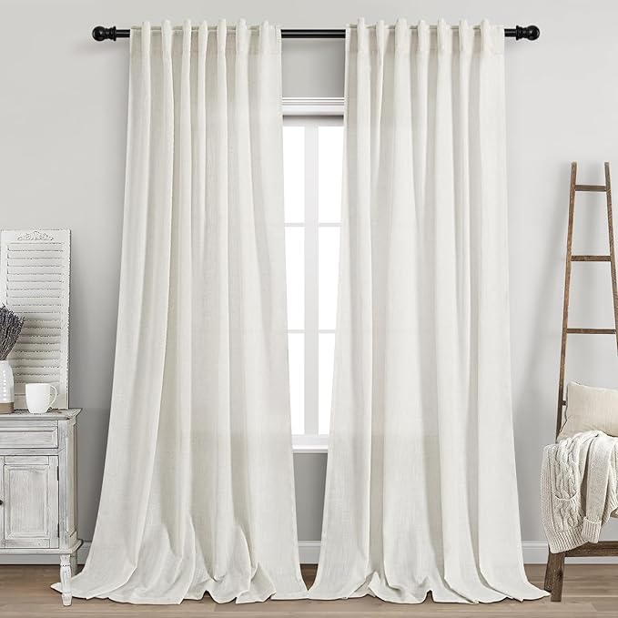 Extra Long Beige White Linen Curtains 120 Inch by Nanspring
