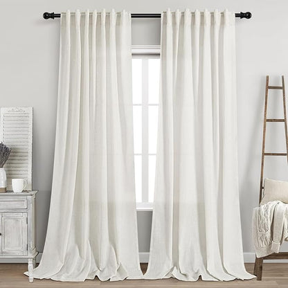 Extra Long Beige White Linen Curtains 120 Inch by Nanspring