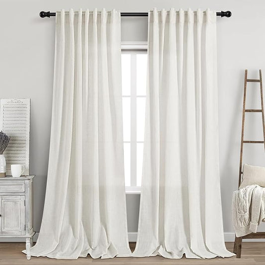 Linen Curtains 108 Inches Long for Living Room Bedroom 2 Panels Set Extra Long by Nanspring