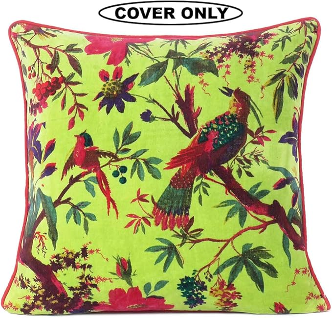 Eyes of India Velvet Floral Flower Bird Throw Pillow Sofa Cushion Cover Case - Image 2