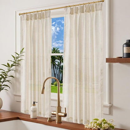 jinchan Pinch Pleated Linen Blend Curtains 63 Inch 2 Panels Light Filtering - Image 2