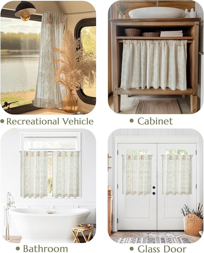 jinchan Boho Kitchen Curtains Linen Cafe Tier Curtains 36 Inch Bohemian - Image 9