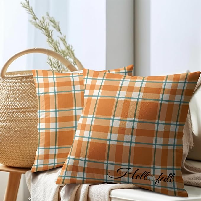 Orange Stripe Fall Throw Pillow Cover 16x16 Inch Set of 2 Hello Fall Stripes - Image 7