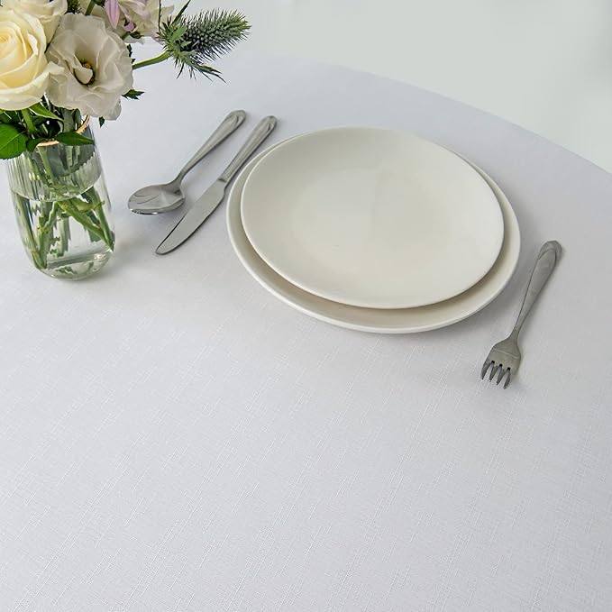 maxmill Round Linen Looking Textured Tablecloth Spill-Proof Wrinkle Free Soft - Image 5