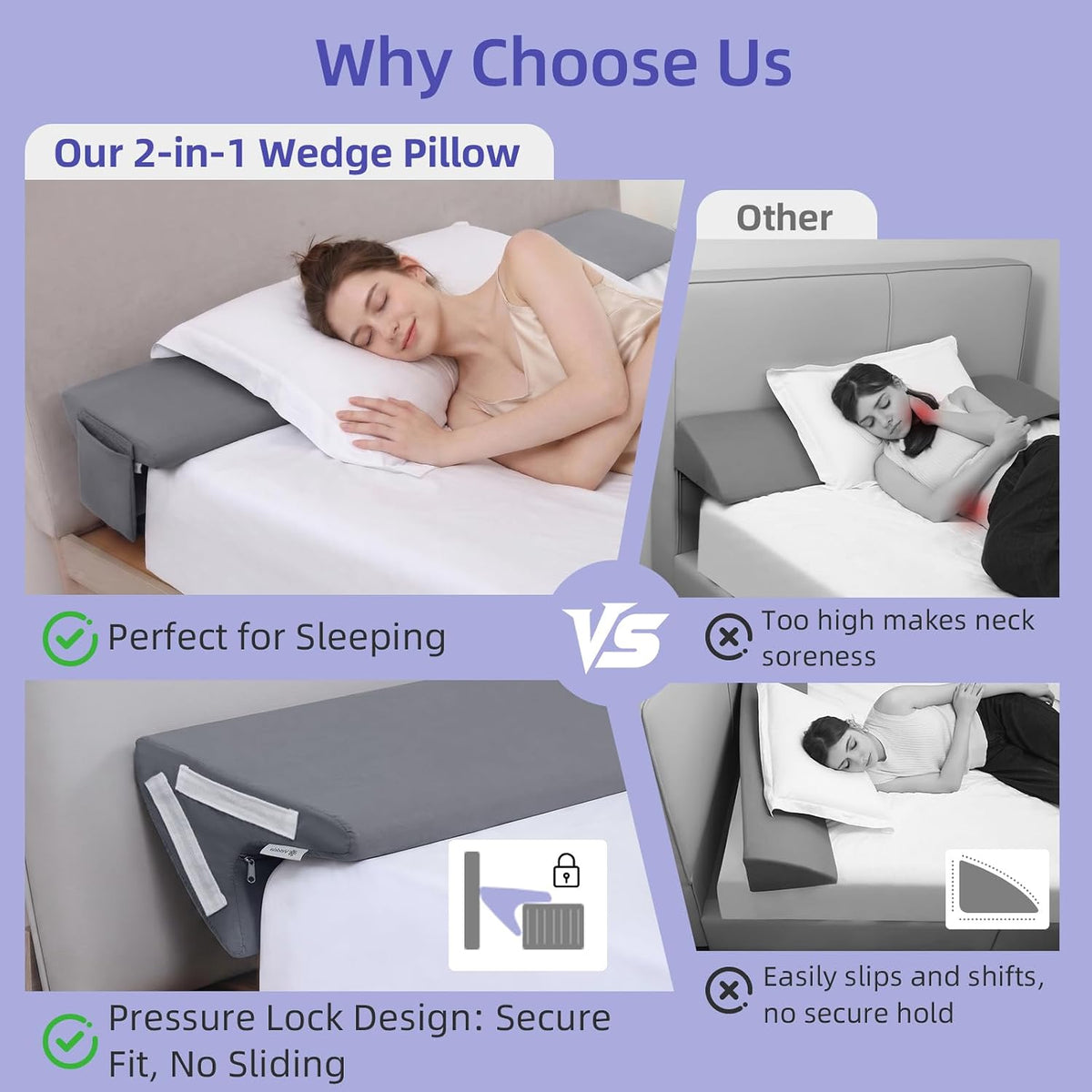 vekkia king bed wedge pillow for headboard,bed gap, side view