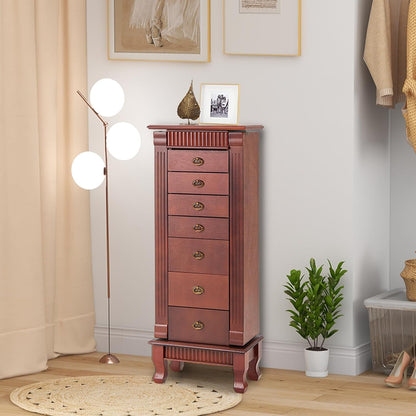 costway standing jewelry armoire, wooden jewelry storage chest, view 9