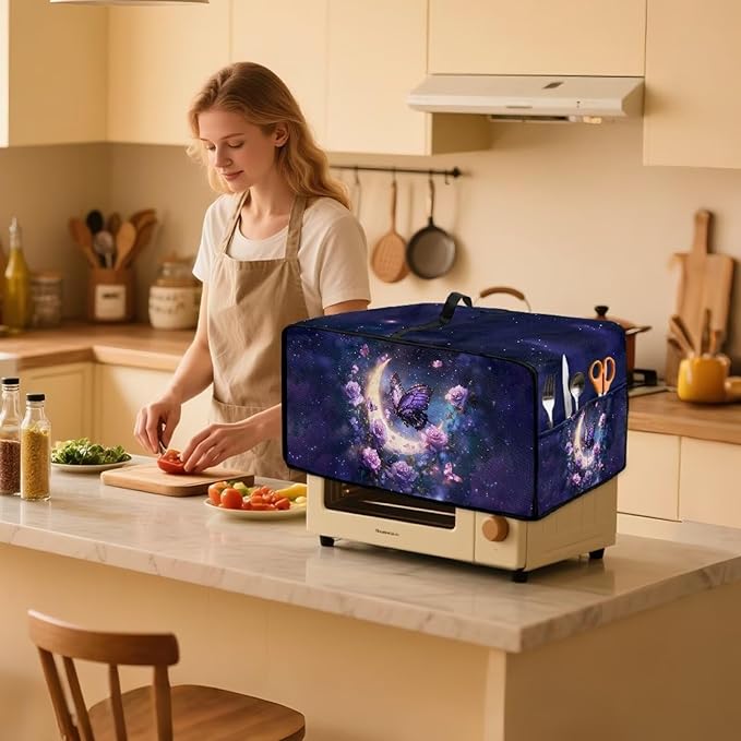 Gorgeous Butterfly Rose Moon Print Microwave Oven Cover Dust-Proof Microwave - Image 2