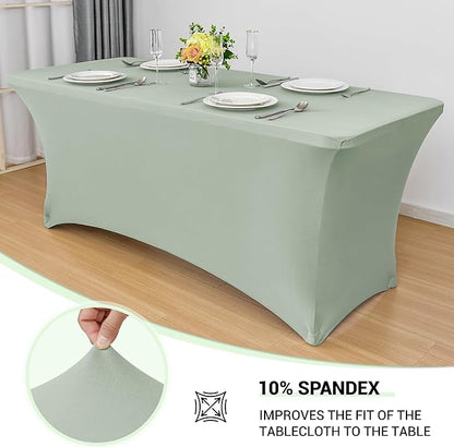 Obstal 2PC Sage Green Tablecloth - 8ft Rectangle Spandex Table Cover - Image 2