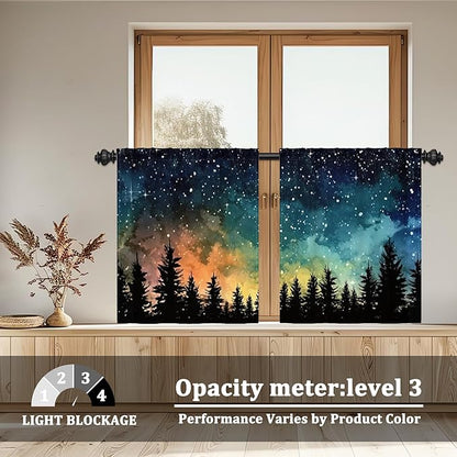 Renaiss 26 x 24 Inch Forest Starry Kitchen Curtains Light Filter Night Rustic - Image 3