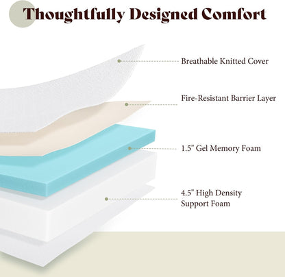 amerlife 6" queen tri-fold memory foam mattress with, side view