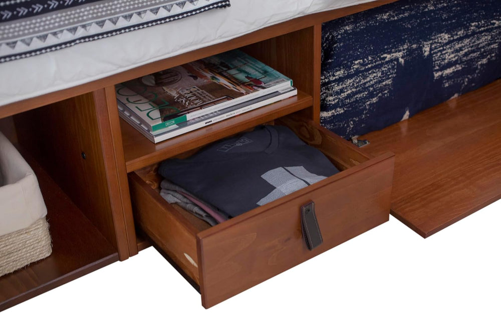 memomad Bali Slim Set: Bed + Flat Headboard, Queen Size, Caramel Brown