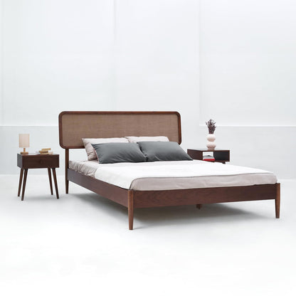 ntc lupin wooden bed frame with headboard, crafted, close-up detail