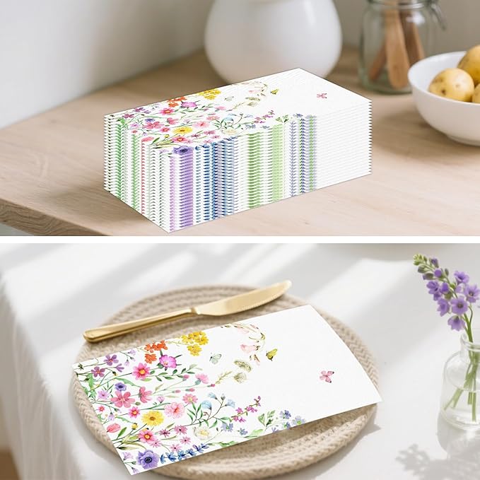 100 PCS Wildflower Paper Napkins, Disposable Flower Bathroom Guest Hand Towels - Image 5