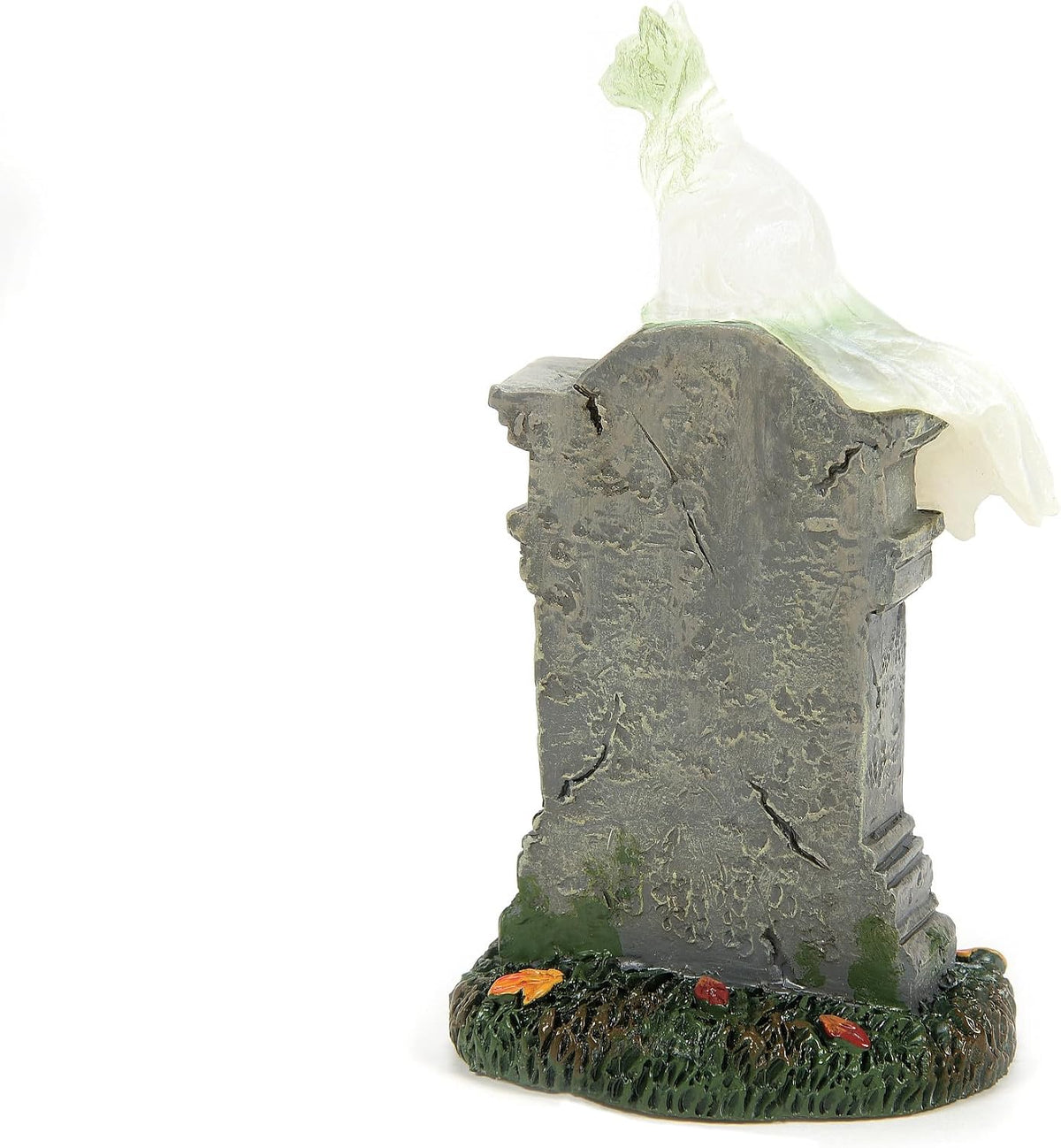 Department 56 Village Collection Accessories Halloween Kit E. Kat Cat Ghost on Tombstone Lit Figurine, 3.8 Inch, Multicolor