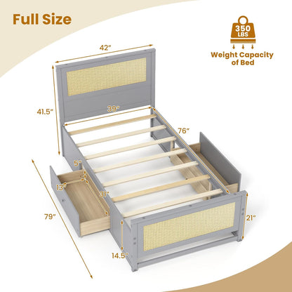 komfott twin rattan bed frame with 2 storage shown in use