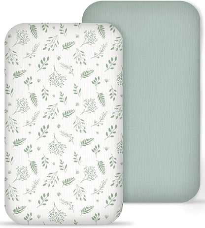 Muslin Bedside Bassinet Sheets 2 Pack, 33x20 Fitted Ultra Soft & Breathable by Meowcards