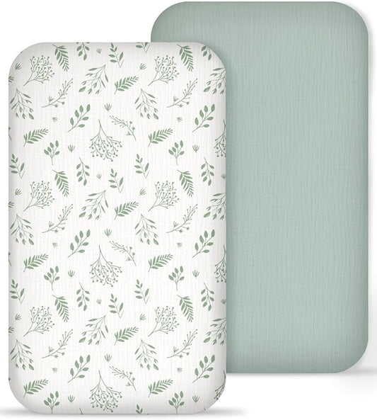 Muslin Bedside Bassinet Sheets 2 Pack, 33x20 Fitted Ultra Soft & Breathable by Meowcards