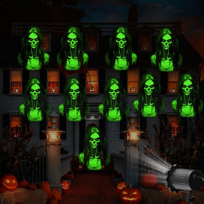 Halloween Projector Outdoor, 2026 Upgraded 3D Dynamic Skull HD Patterns,Clearer Holiday Light Ideal for Window Wall Displays and Halloween Garage Door Cover Projections