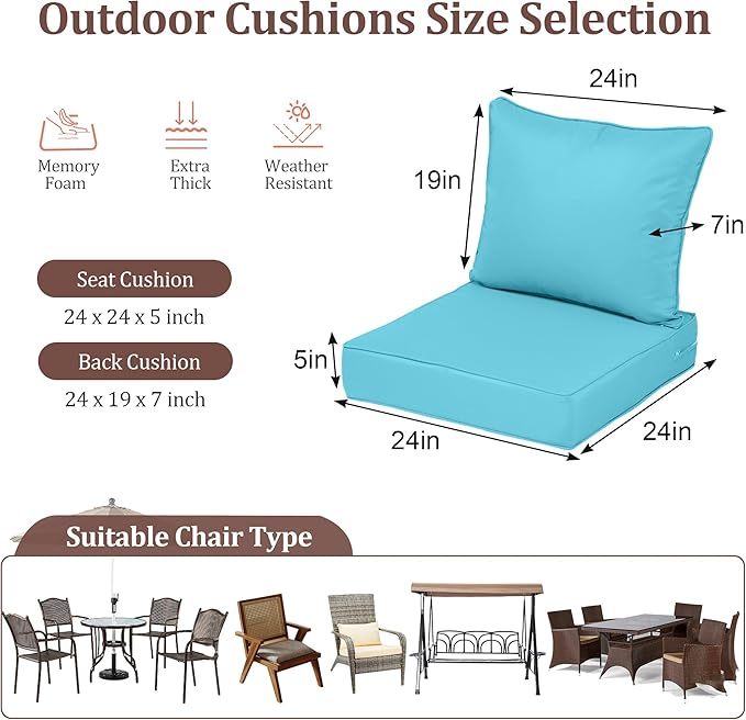 Waterproof Outdoor Chair Cushion Set of 2, Outdoor Cushions - Image 2