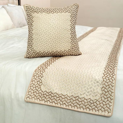 The HomeCentric King/Queen/Twin Ivory & Gold Designer Queen 74"x18" Bed Runner - Image 4