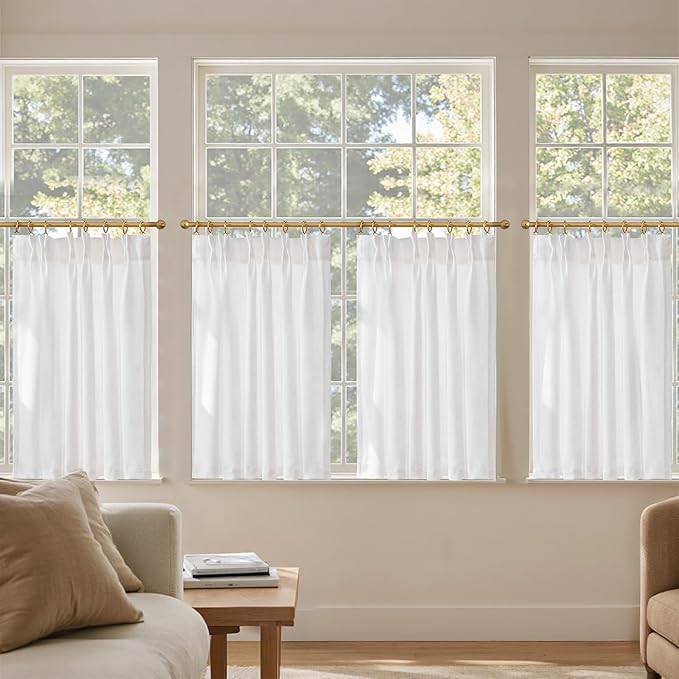 jinchan Linen Pinch Pleated Kitchen Curtains 36 Inch 4 Panels, Natural Linen - Image 3