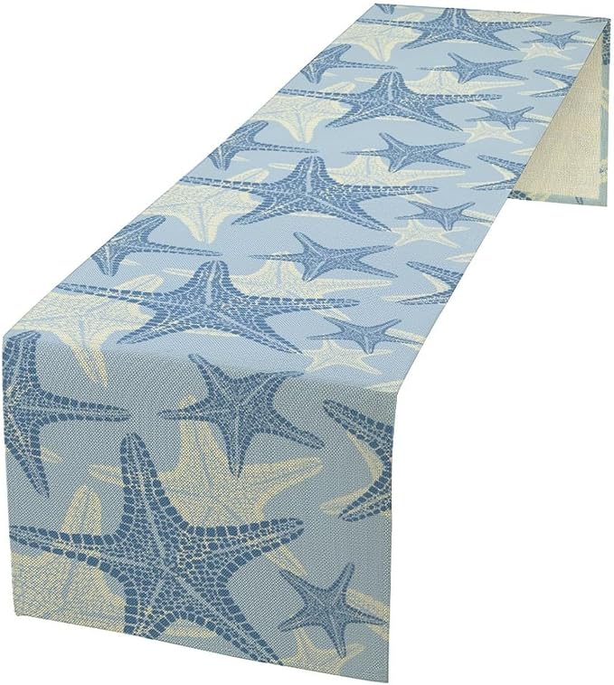 Coastal Starfish Kitchen Table Runner Nautical Beach Seaside Ocean Blue Gray by ShiTingYu